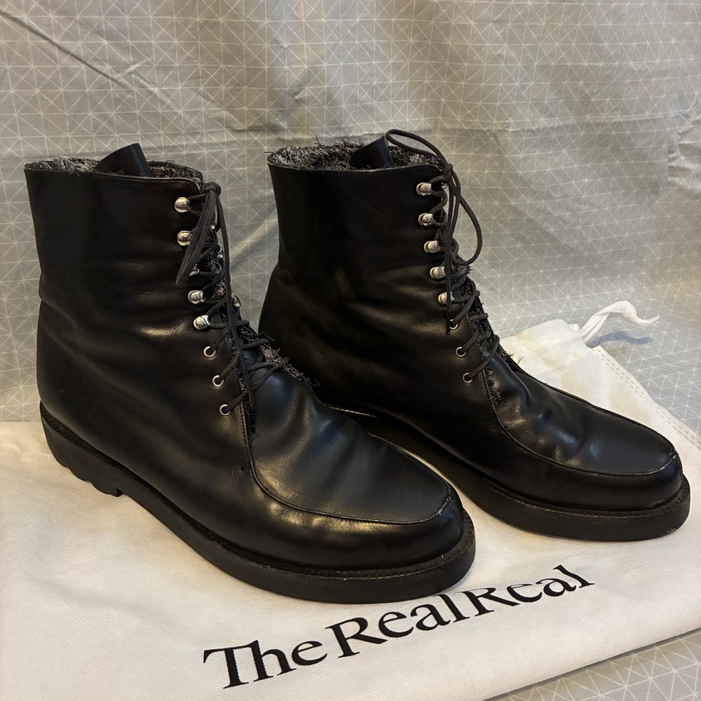 Stephane Kelian Black Leather Combat Moto Boots 42